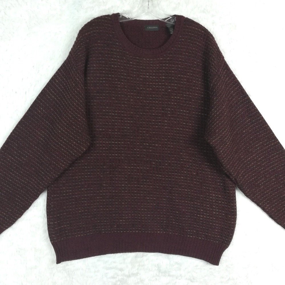 Cellinni Mens Sweater Wool Blend Burgundy Green Stripe Ribbed Knit‎ Grandpa L